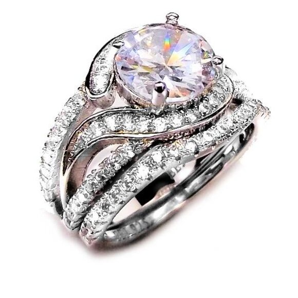 Women's 2 Piece 3.25 ct CZ Wedding Engagement Ring Set Solid 925 Sterling Silver - Picture 1 of 3